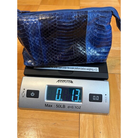 Crocodile Leather Cosmetic Neiman Marcus Pouch Blue Lightweight Travel Bag - Picture 8 of 8